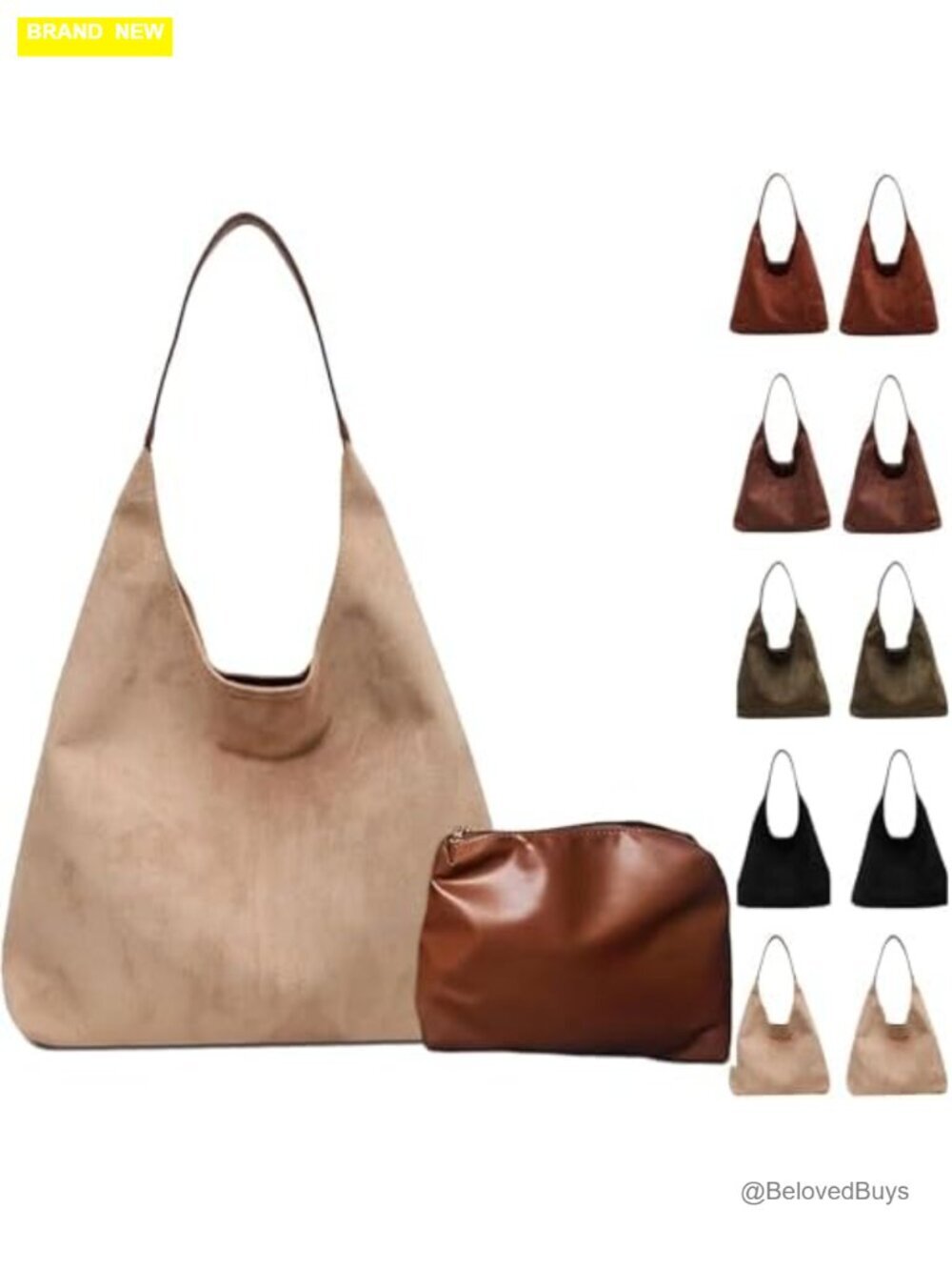 Faux Suede Tote Bag with Shoulder Straps for Women